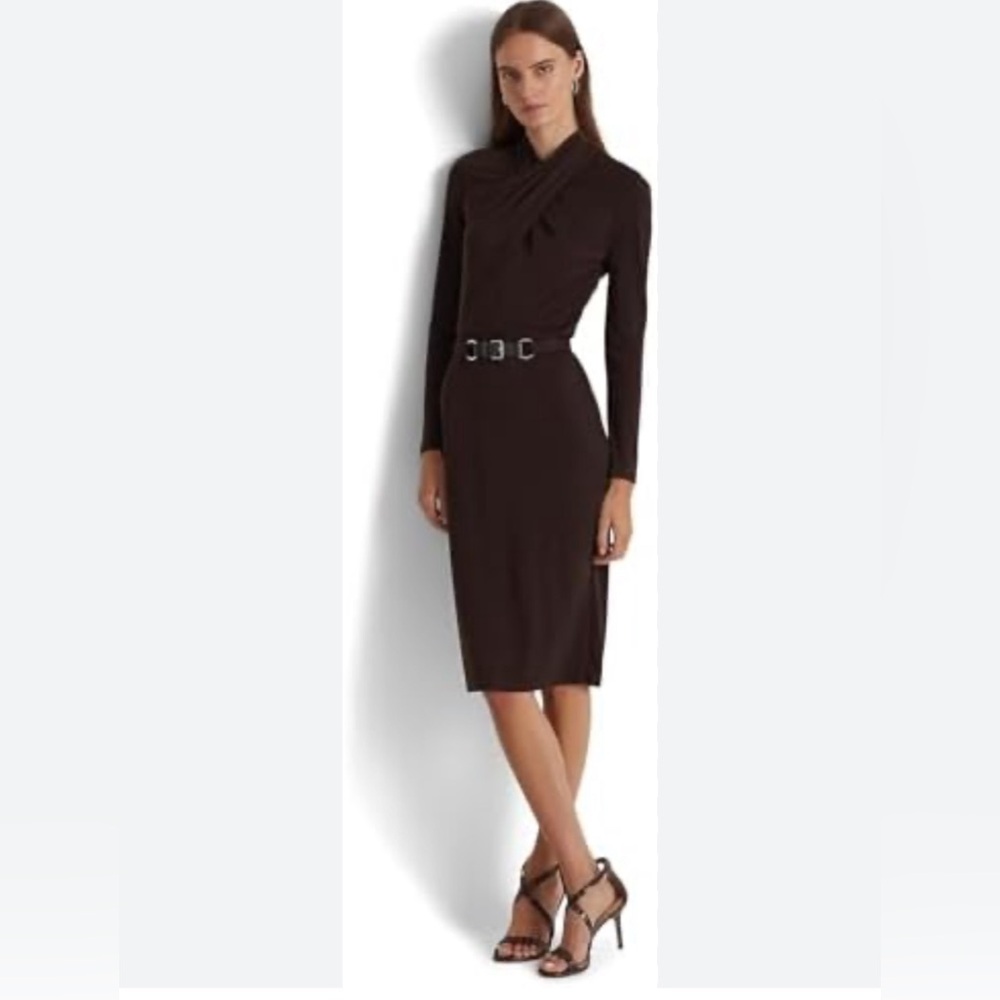 Ralph Lauren brown knit mock neck jersey dress